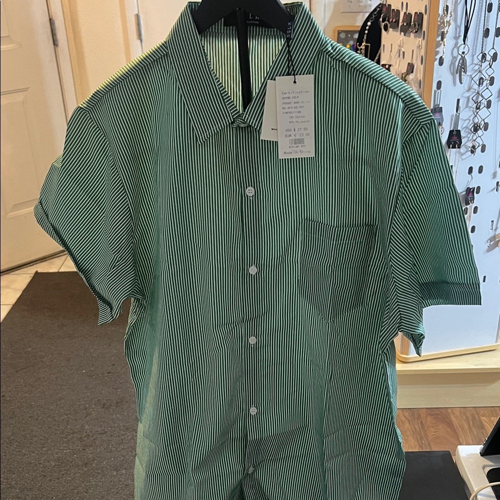 Men's Green Stripe Short-Sleeve Shirt